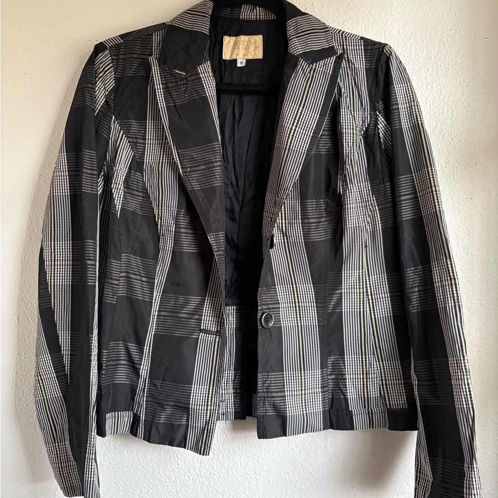 Alberto Makali Plaid Blazer – Black/White/Gold | Size 8